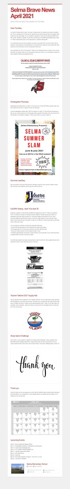 April 2021 SES Newsletter for Families
