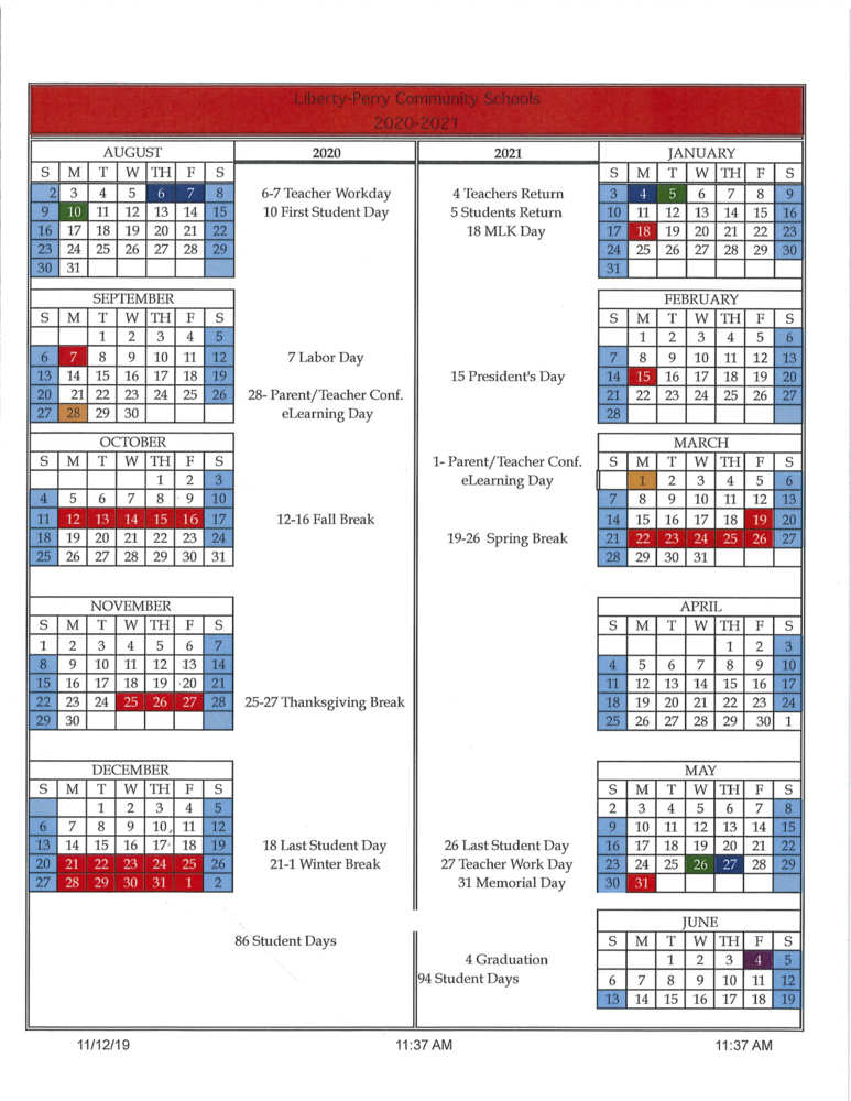 20202021 School Calendar LibertyPerry School District