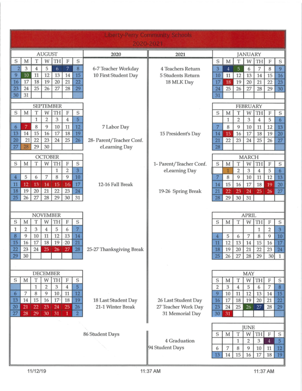 20202021 School Calendar LibertyPerry School District